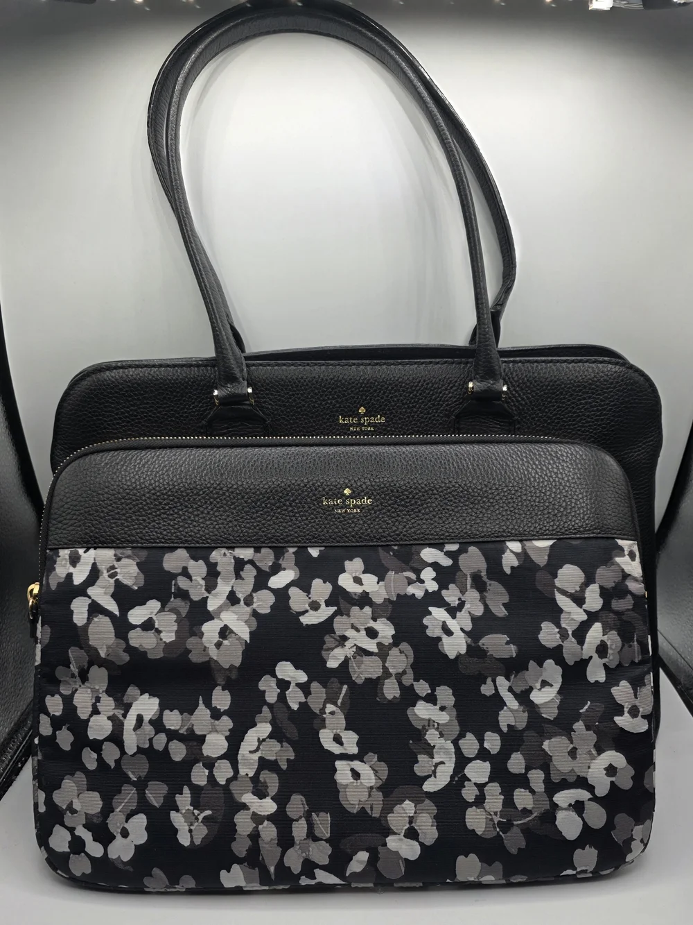 kate spade Black Leather Laptop Bag Tote With  Floral Laptop Tote Bag.
